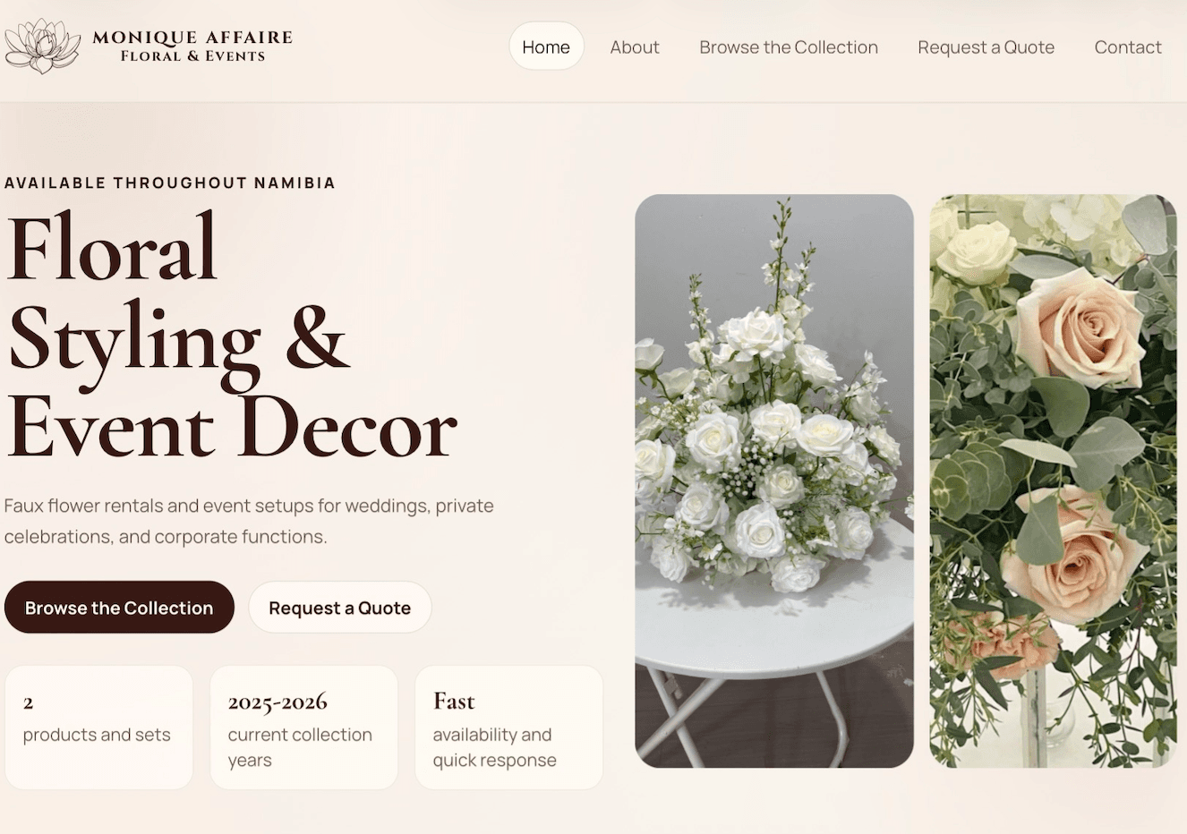Screenshot of Monique Affaire Floral & Events